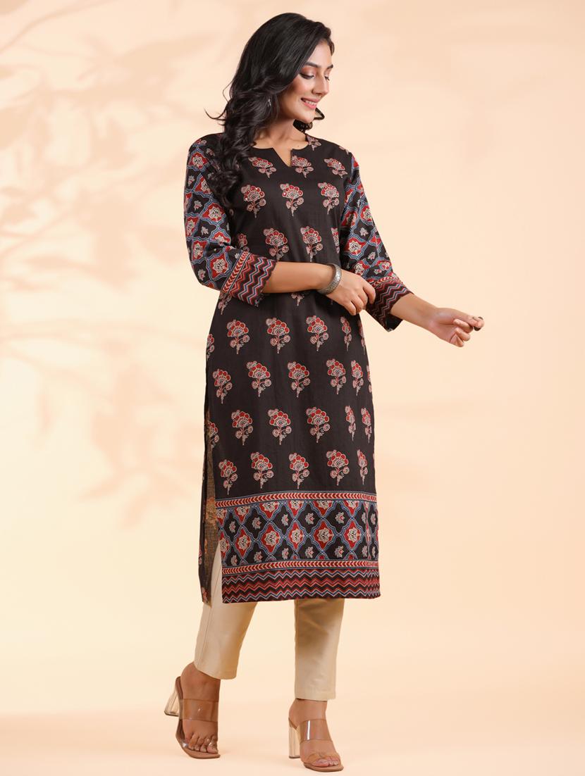 women three quarter sleeve straight kurta - 21939242 - Standard Image - 1