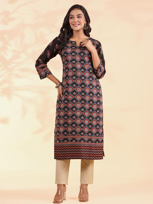women three quarter sleeve straight kurta - 21939243 - Standard Image - 0