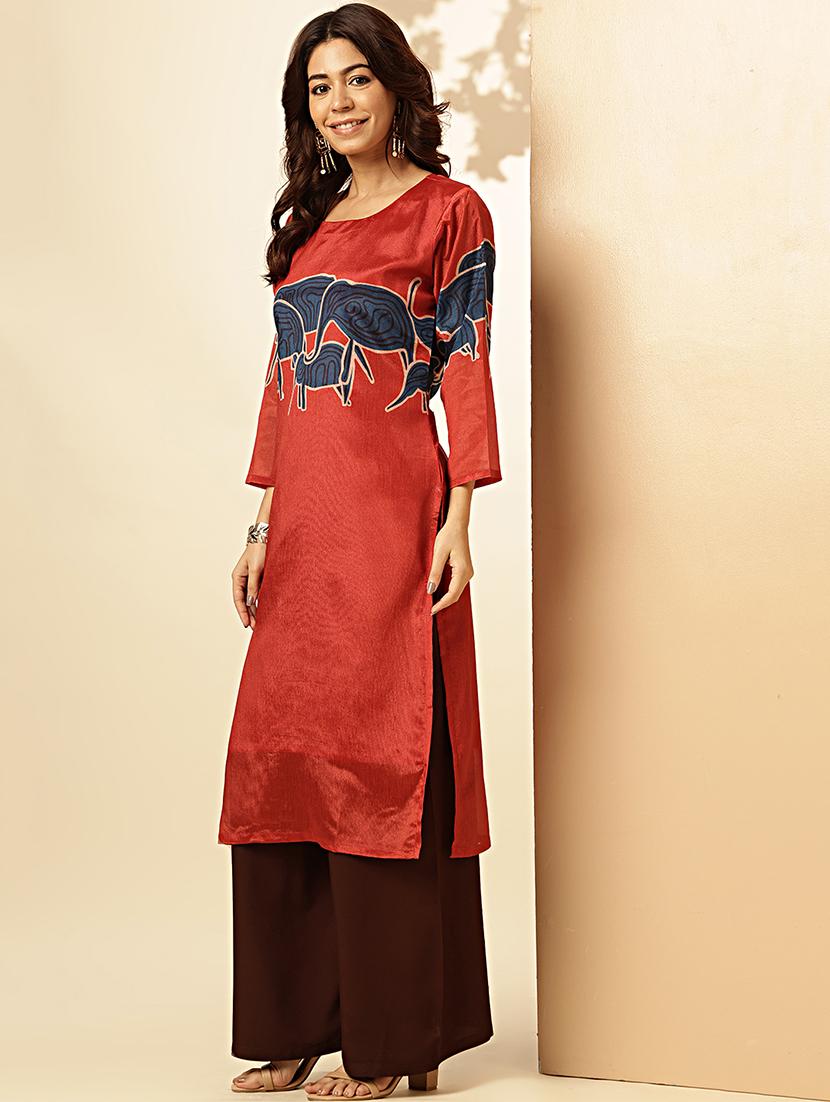 women three quarter sleeve straight kurta - 21939244 - Standard Image - 4