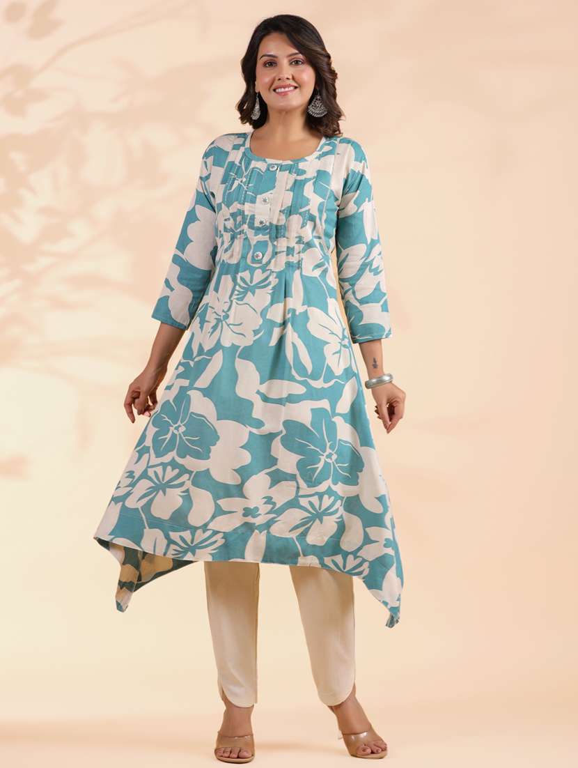 women three quarter sleeve kurta pant set - 21939247 -  Standard Image - 1