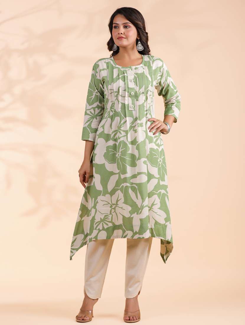 women three quarter sleeve kurta pant set