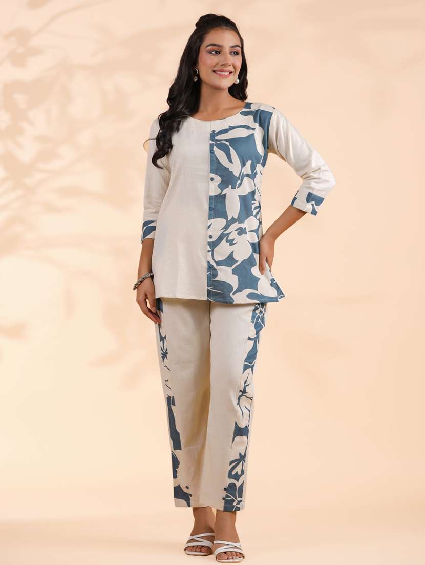 women three quarter sleeve ethnic co-ord set