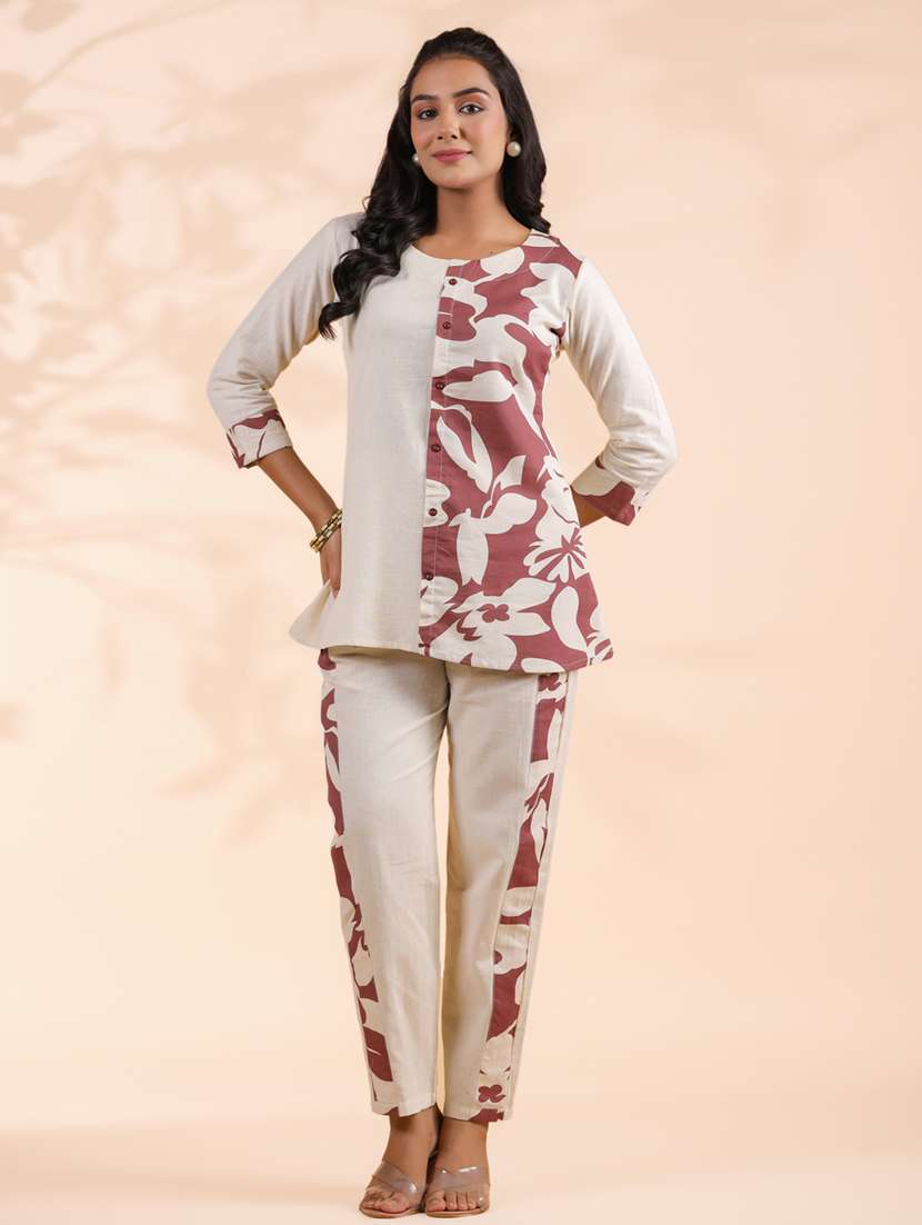 women three quarter sleeve ethnic co-ord set