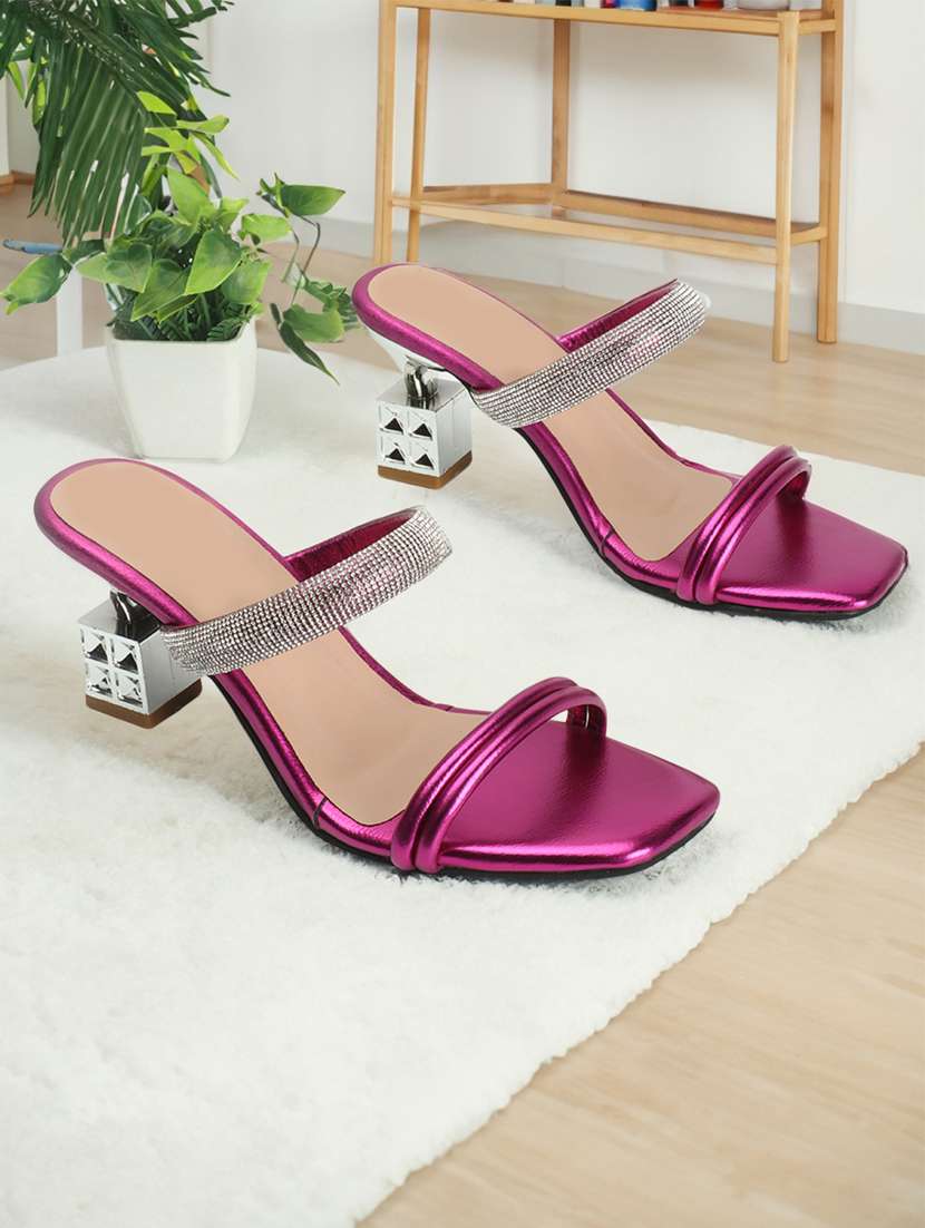 women embellished slip on heel sandal