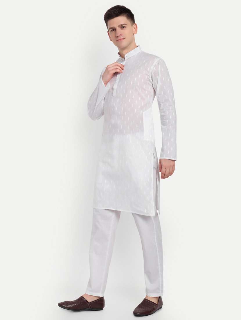 men self design mandarin neck long kurta - 21939326 - Standard Image - 4