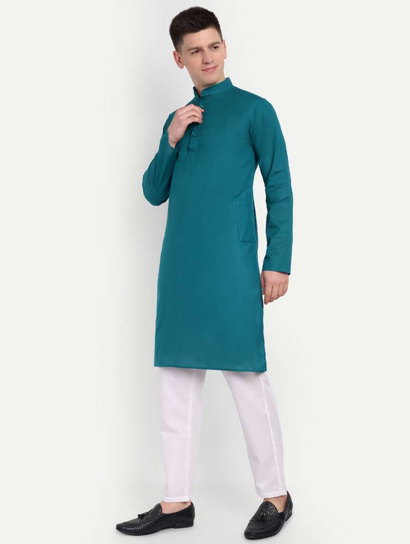 men solid mandarin neck long kurta - 21939328 -  Standard Image - 4