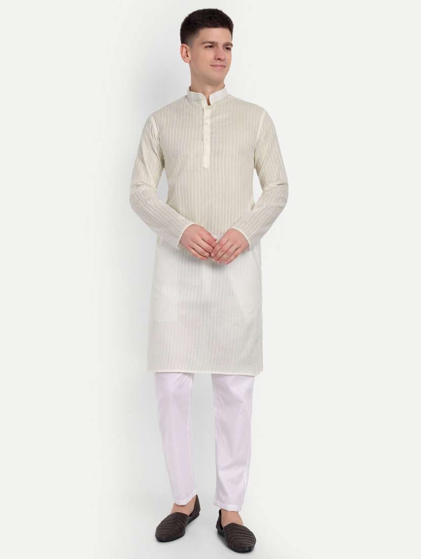 men striped mandarin neck long kurta