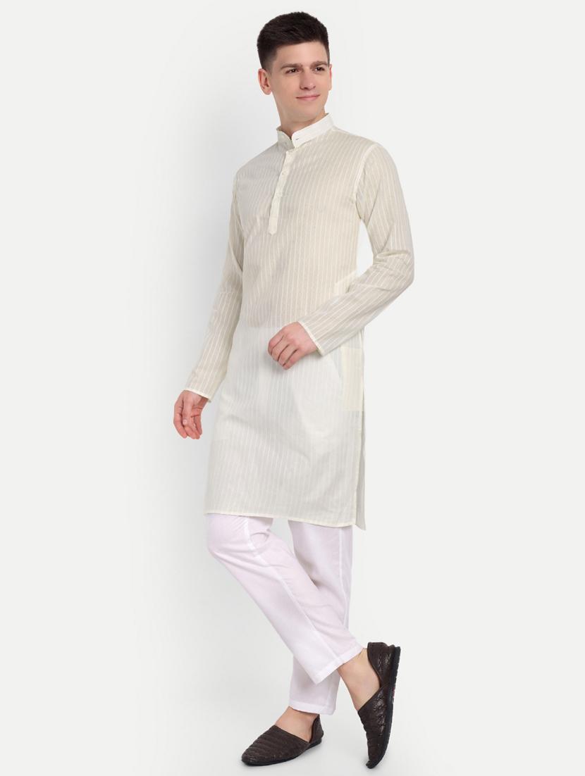 men striped mandarin neck long kurta - 21939330 - Standard Image - 4