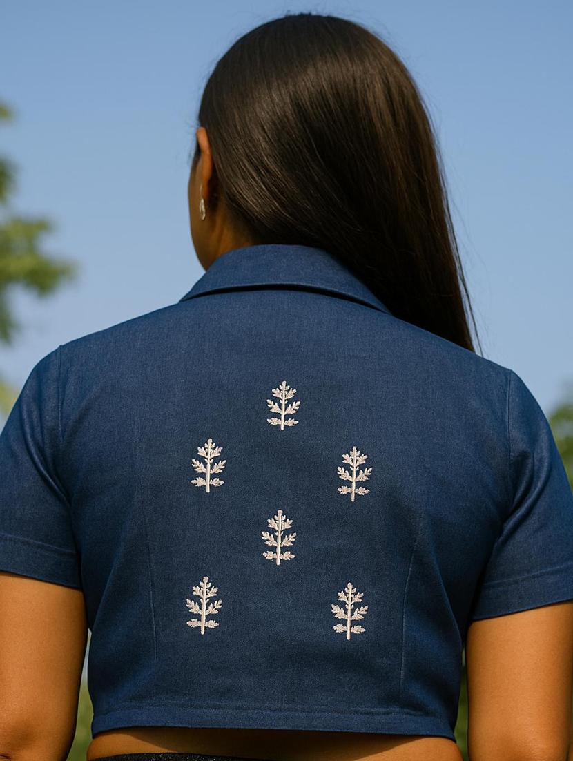 women embroidered collared denim shirt style top - 21939351 - Standard Image - 4