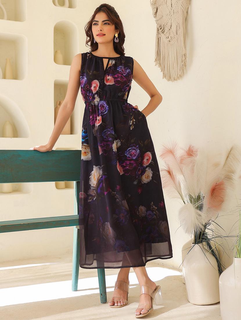 women floral print sleeveless a-line dress with pocket - 21939362 - Standard Image - 4