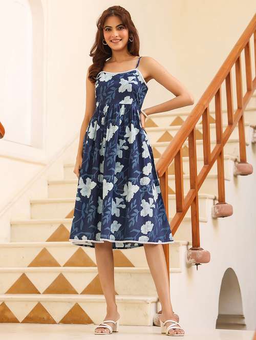 women printed shoulder strap fit & flare dress - 21939363 -  Standard Image - 0