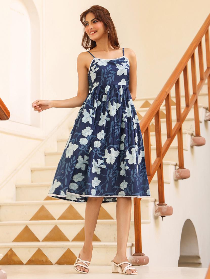 women printed shoulder strap fit & flare dress - 21939363 - Standard Image - 4