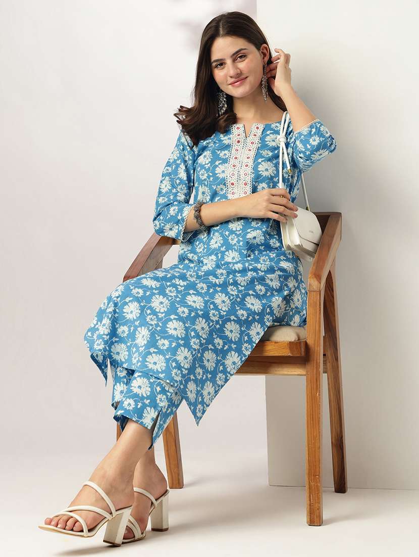 women three quarter sleeve kurta pant set - 21939364 -  Standard Image - 4