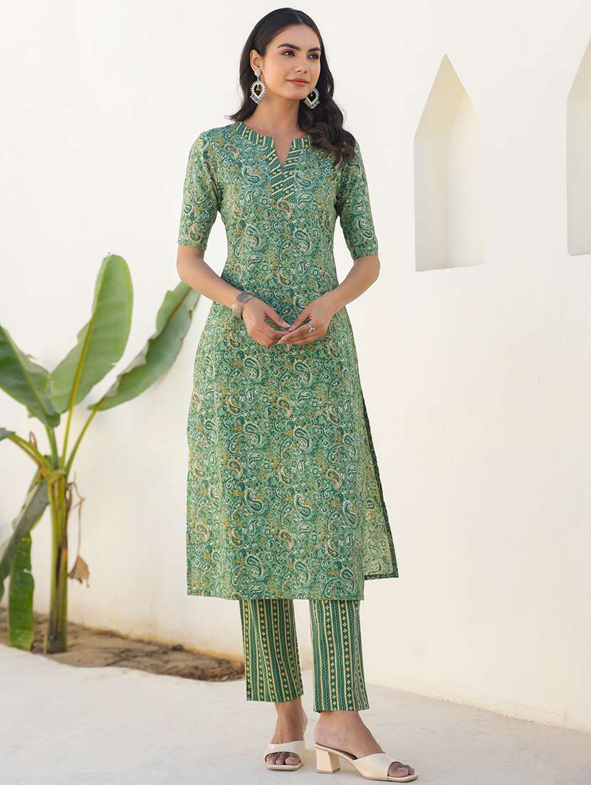 women green short sleeve kurta pant set - 21939374 - Standard Image - 1