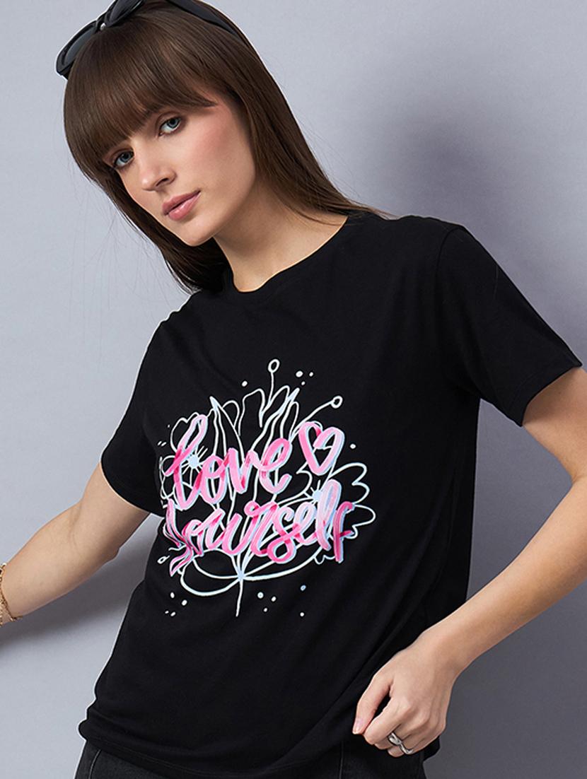 women printed short sleeve loose fit t-shirt - 21939423 - Standard Image - 1