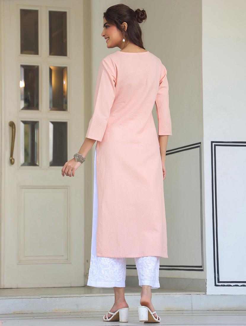 women three quarter sleeve straight kurta - 21939430 - Standard Image - 4