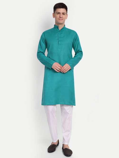men mandarin neck kurta with trousers ethnic wear set