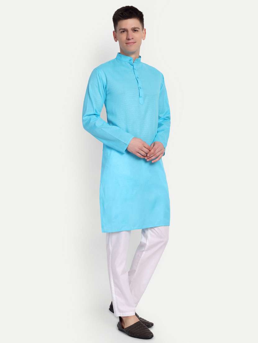 men mandarin neck kurta with trousers ethnic wear set - 21939561 -  Standard Image - 1