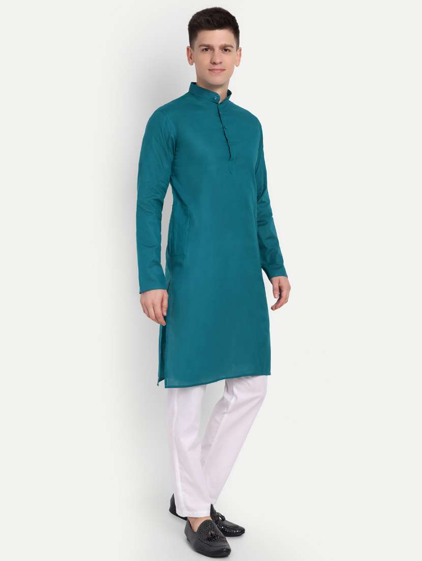 men mandarin neck kurta with trousers ethnic wear set - 21939563 -  Standard Image - 1