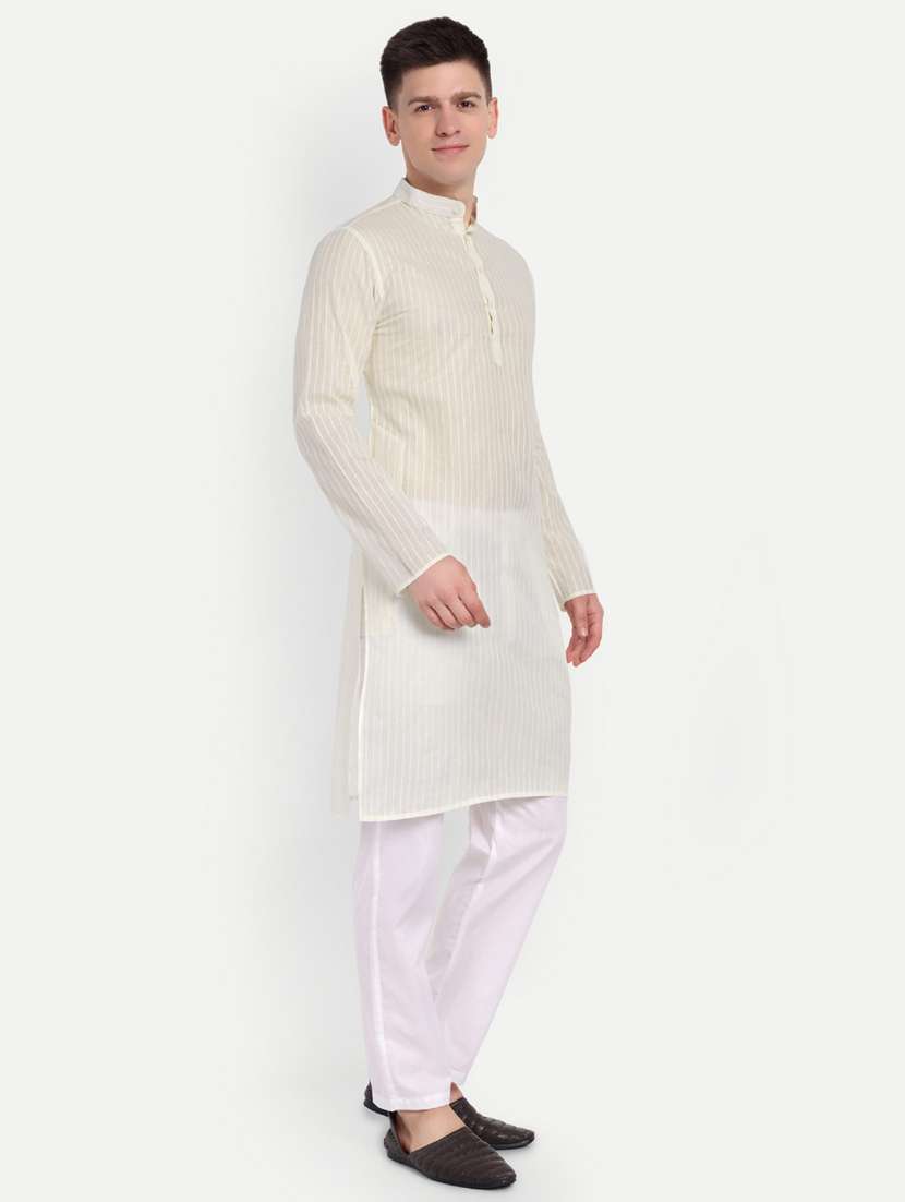 men mandarin neck kurta with trousers ethnic wear set - 21939569 -  Standard Image - 1