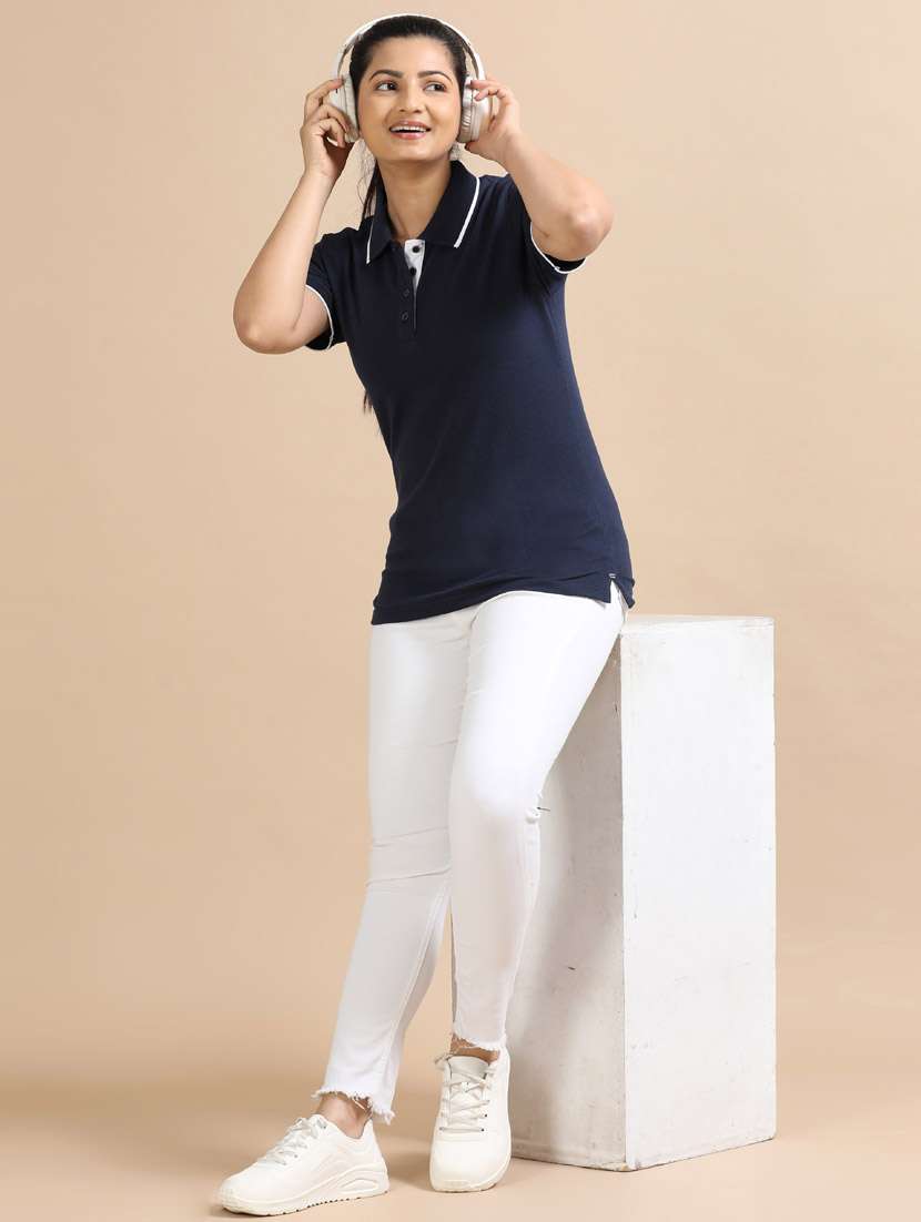 women solid short sleeve slim fit polo t-shirt - 21939611 - Standard Image - 4