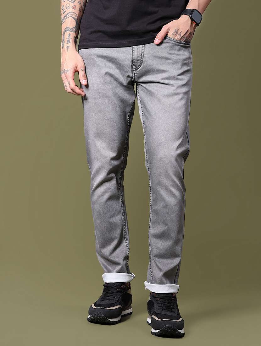 men washed mid rise full length jean