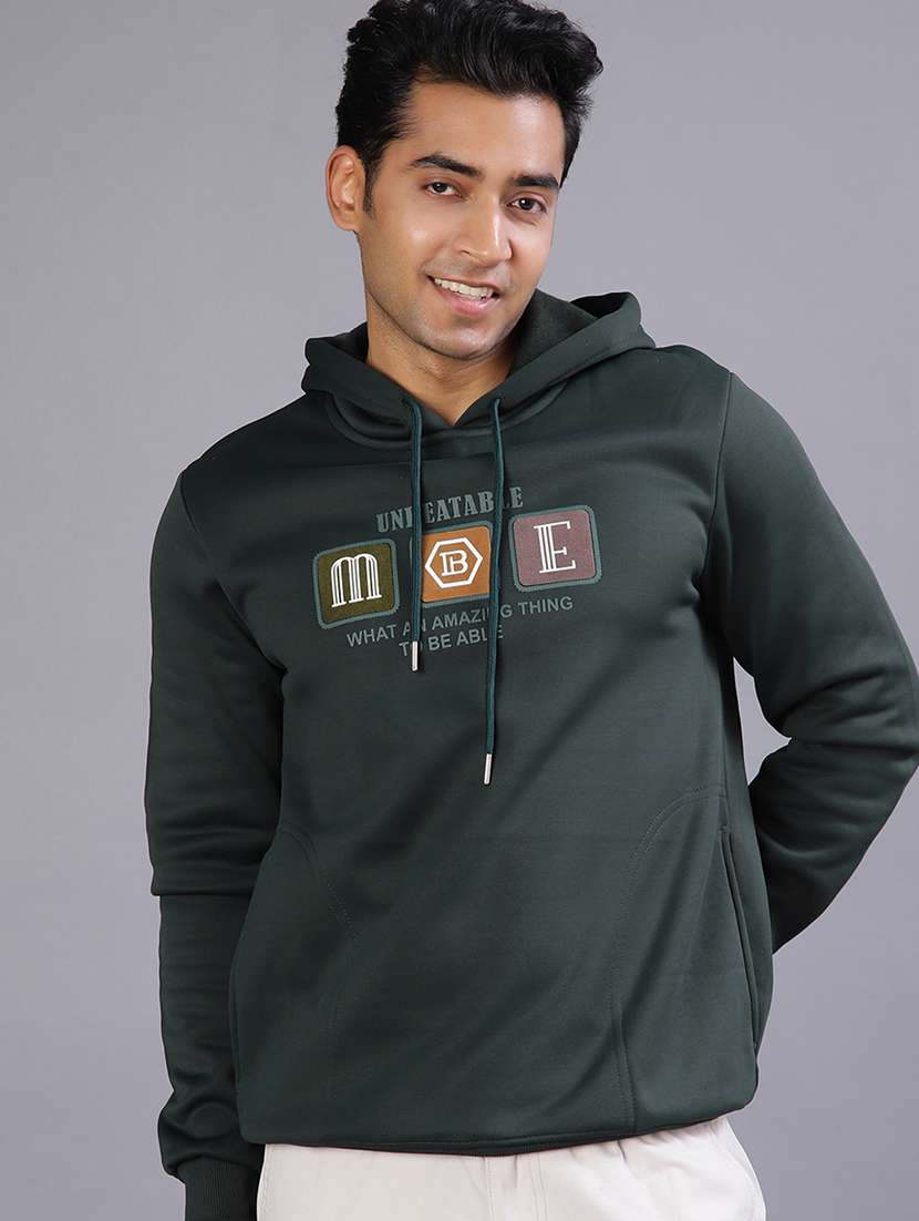 men chest print long sleeve hooded sweatshirt