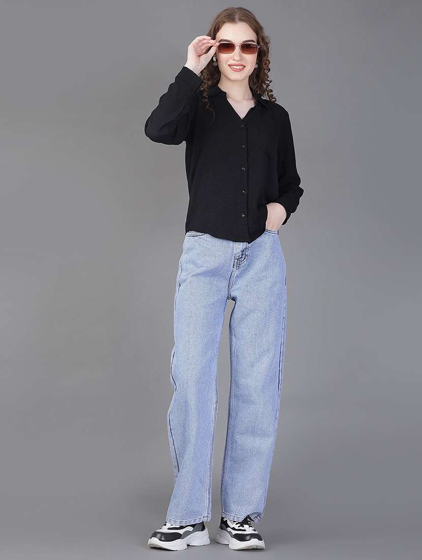 women solid collared long sleeve shirt - 21939761 -  Standard Image - 4