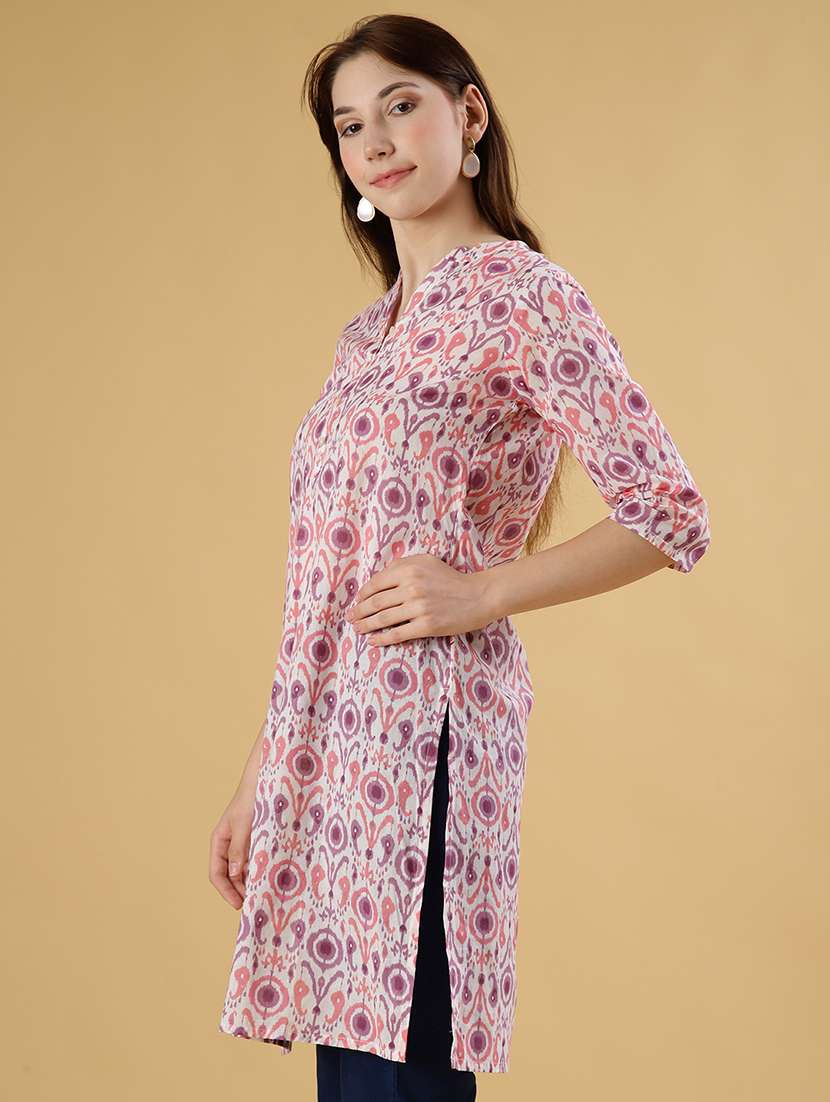 women printed three quarter sleeve straight kurta - 21939781 - Standard Image - 1