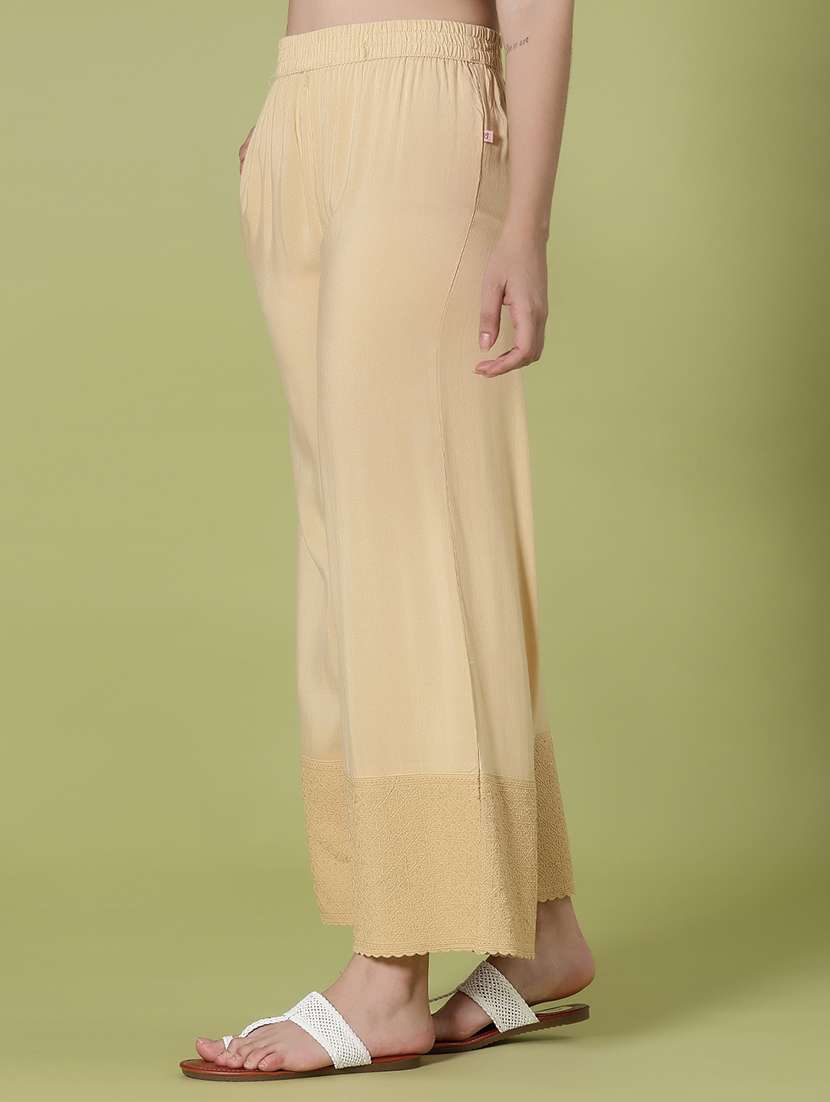 women beige rayon palazzo - 21939885 -  Standard Image - 1