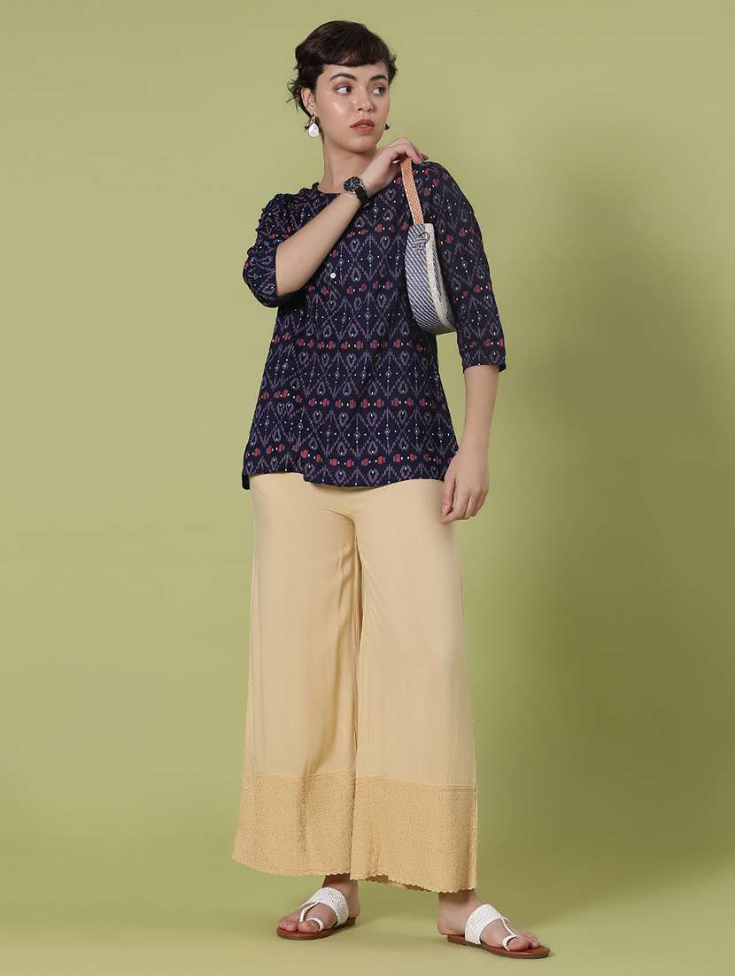 women beige rayon palazzo - 21939885 -  Standard Image - 4