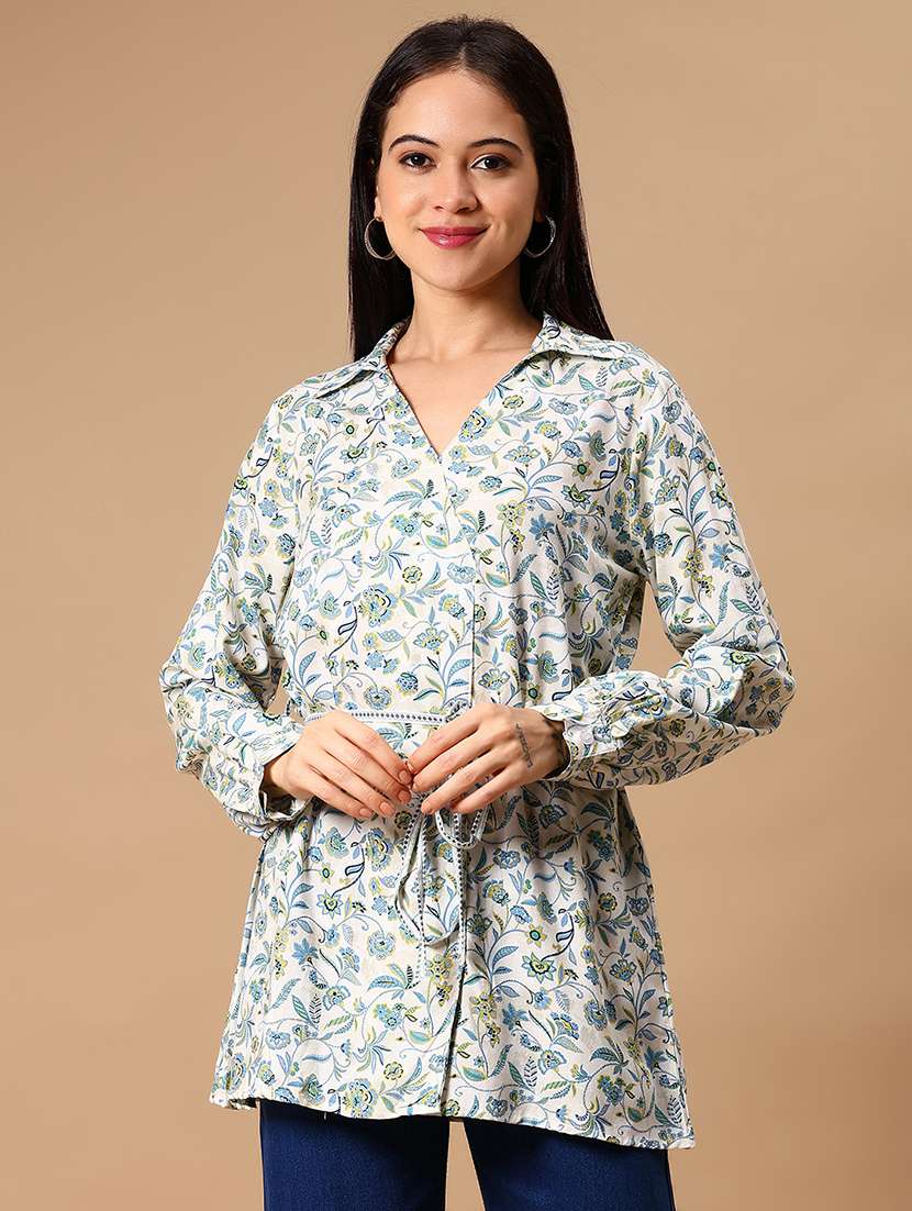 women white floral printed long sleeve long top - 21940160 - Standard Image - 1