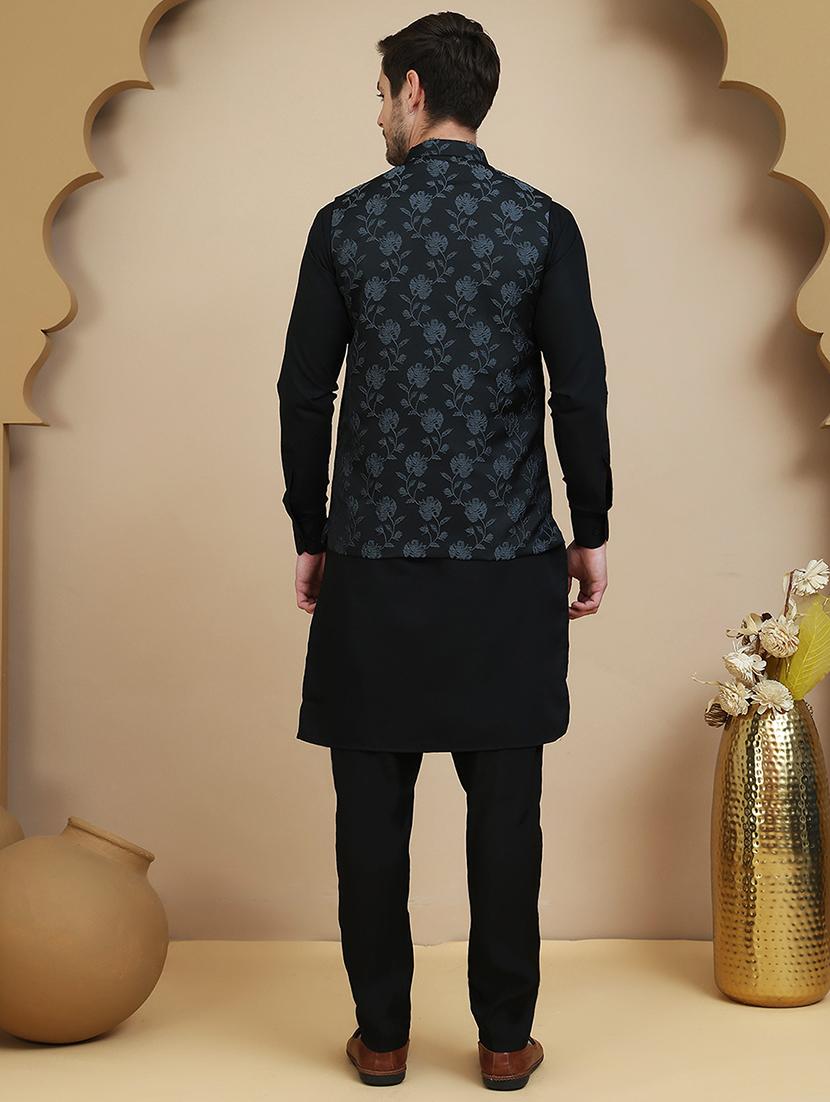 men mandarin neck kurta pyjama with jacket ethnic wear set - 21940185 - Standard Image - 4