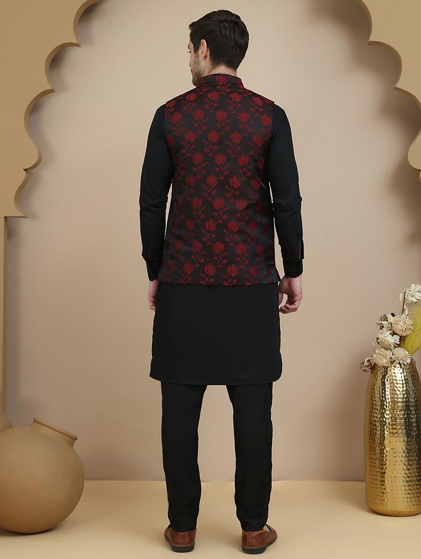 men mandarin neck kurta pyjama with jacket ethnic wear set - 21940186 - Standard Image - 4