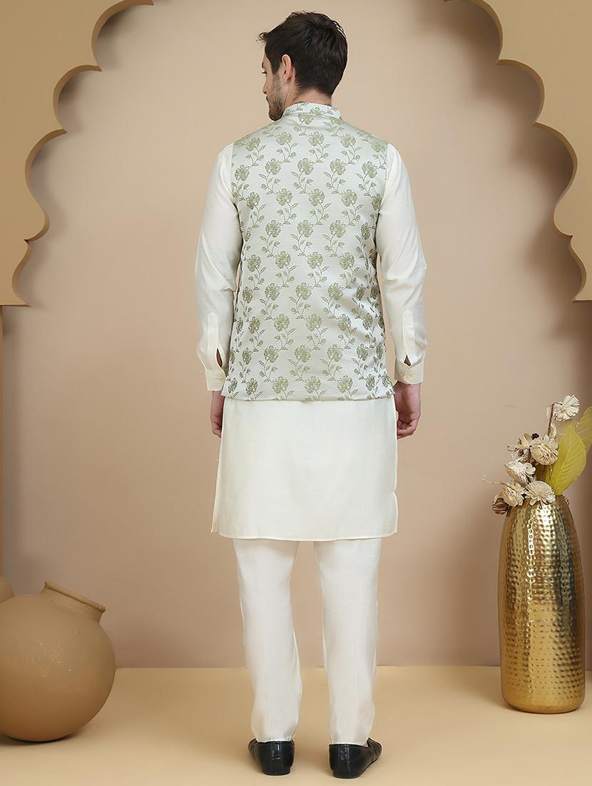 men mandarin neck kurta pyjama with jacket ethnic wear set - 21940187 - Standard Image - 4