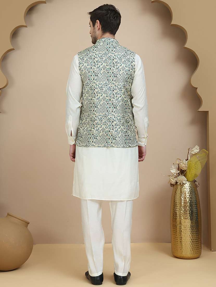 men mandarin neck kurta pyjama with jacket ethnic wear set - 21940189 -  Standard Image - 4