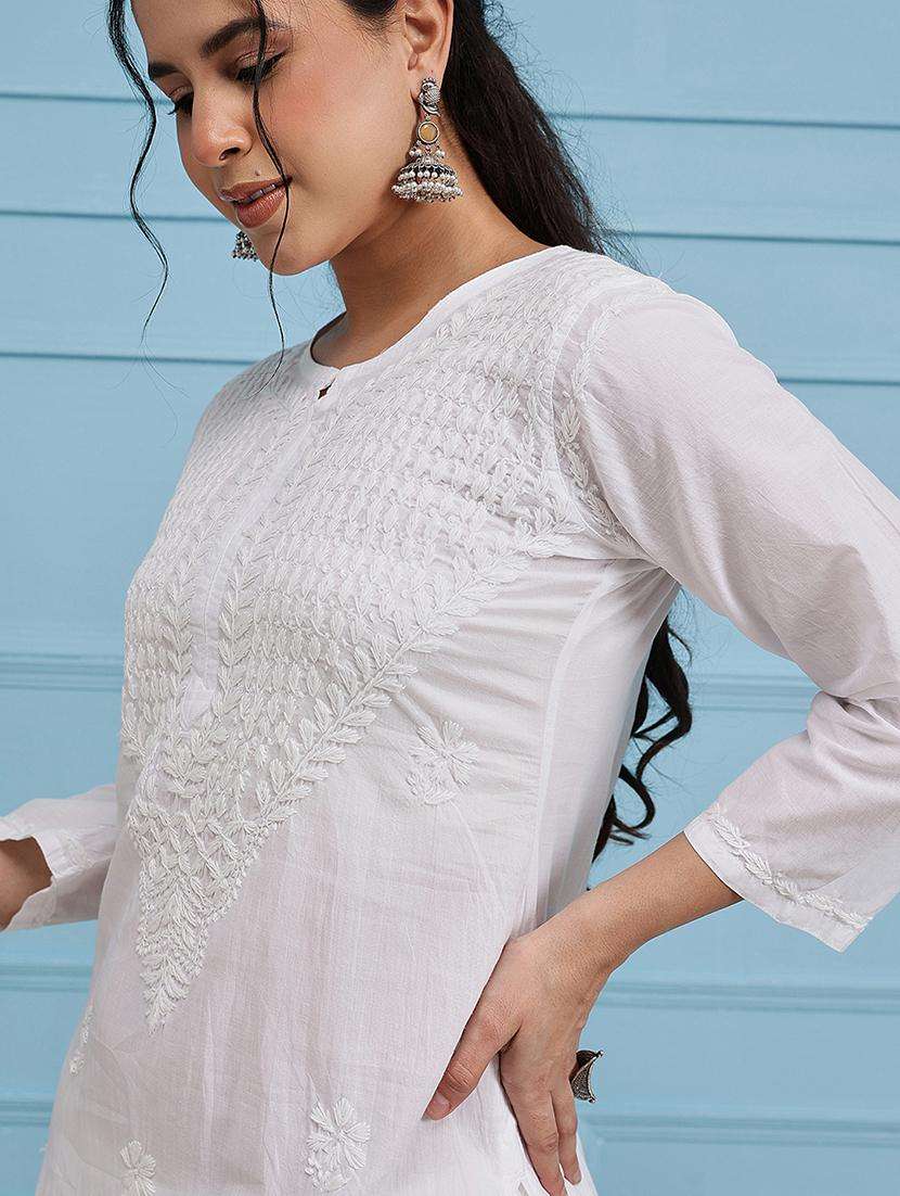 women chikankari long sleeve straight kurta - 21940195 -  Standard Image - 1