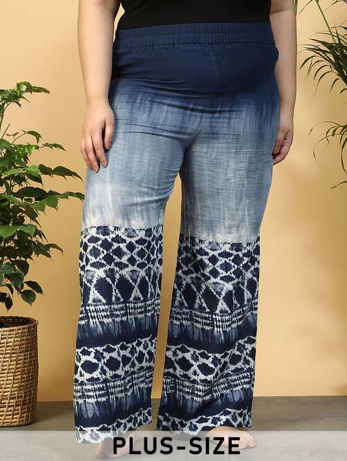 women plus size printed straight palazzo - 21940220 - Standard Image - 0