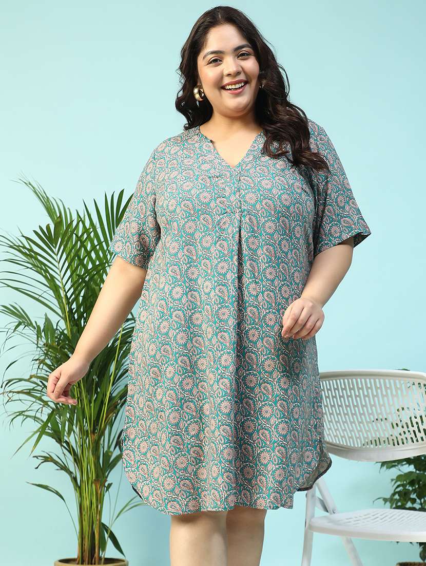 women plus size printed short sleeve a-line dress - 21940232 -  Standard Image - 1