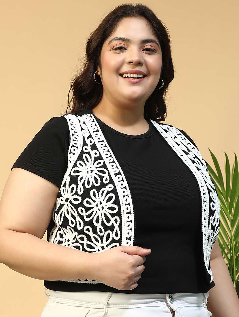 women plus size embroidered sleeveless crop shrug - 21940233 -  Standard Image - 1