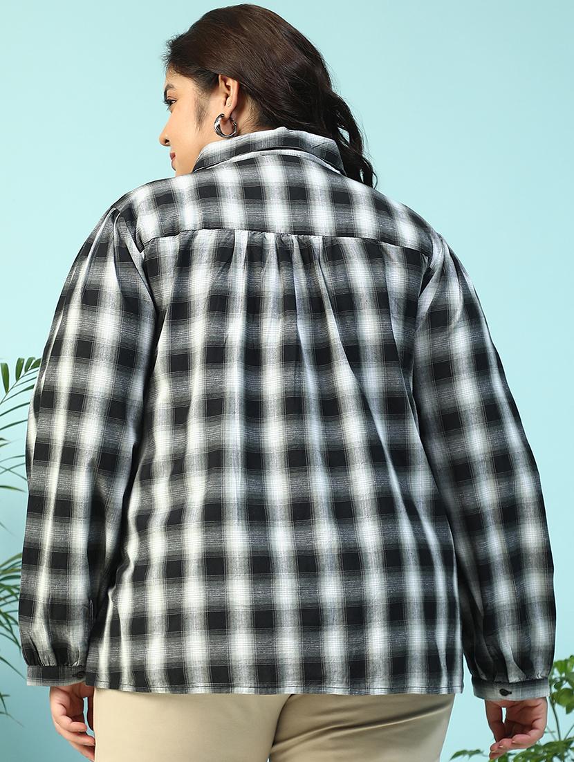 women plus size collared checkered long sleeve shirt - 21940235 - Standard Image - 4