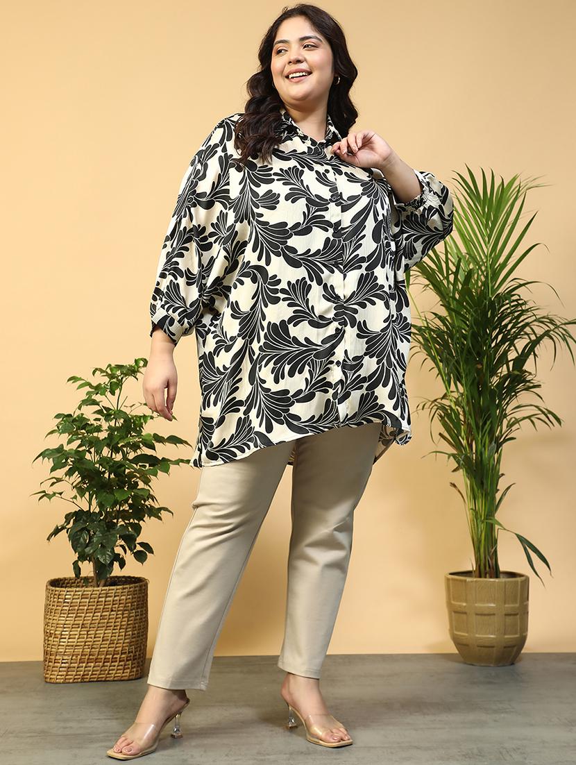 women plus size collared printed long sleeve shirt - 21940238 - Standard Image - 6