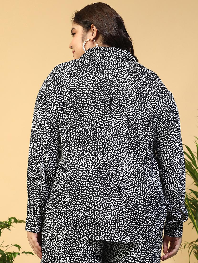 women plus size collared animal print long sleeve shirt - 21940239 - Standard Image - 4