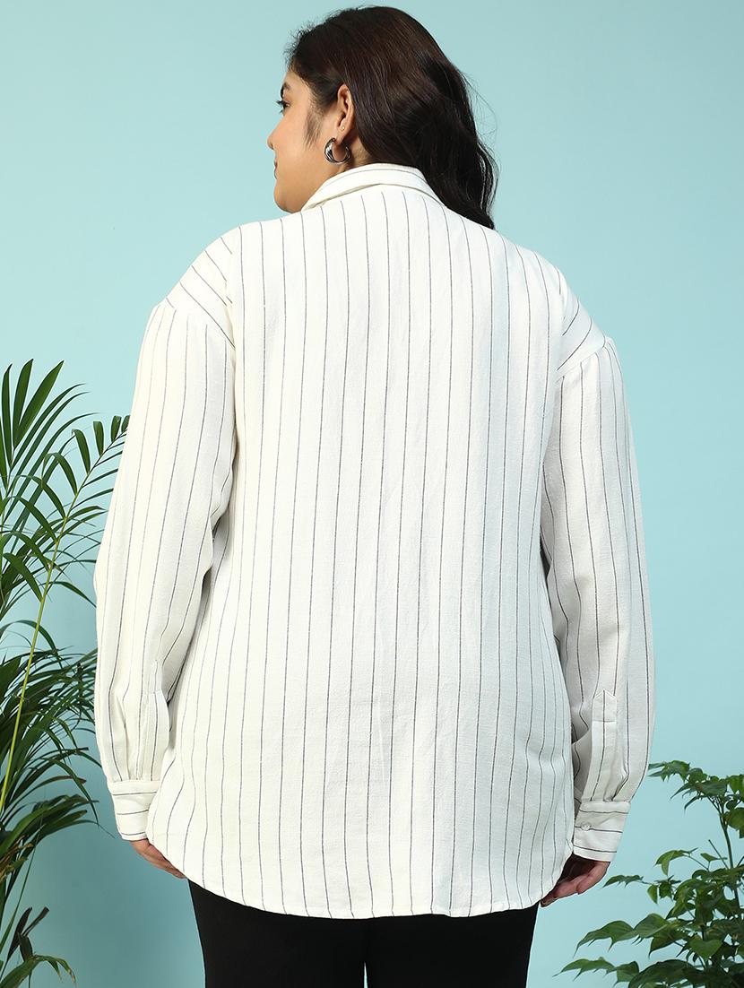 women plus size collared striped long sleeve shirt - 21940243 - Standard Image - 4