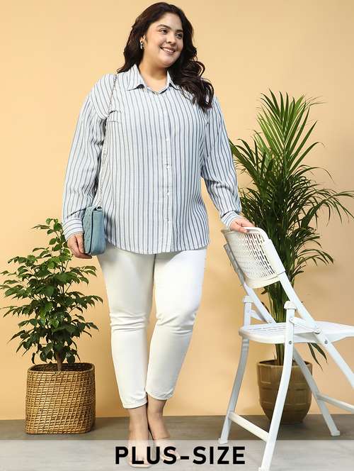 women plus size striped printed long sleeve shirt - 21940244 - Standard Image - 0