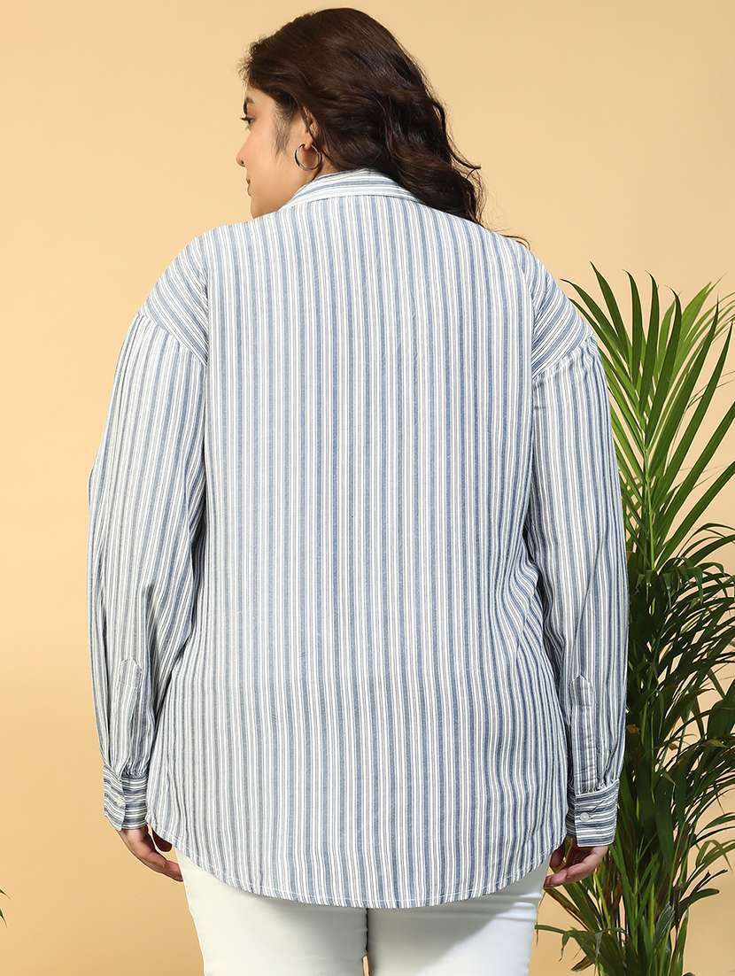 women plus size striped printed long sleeve shirt - 21940244 - Standard Image - 4