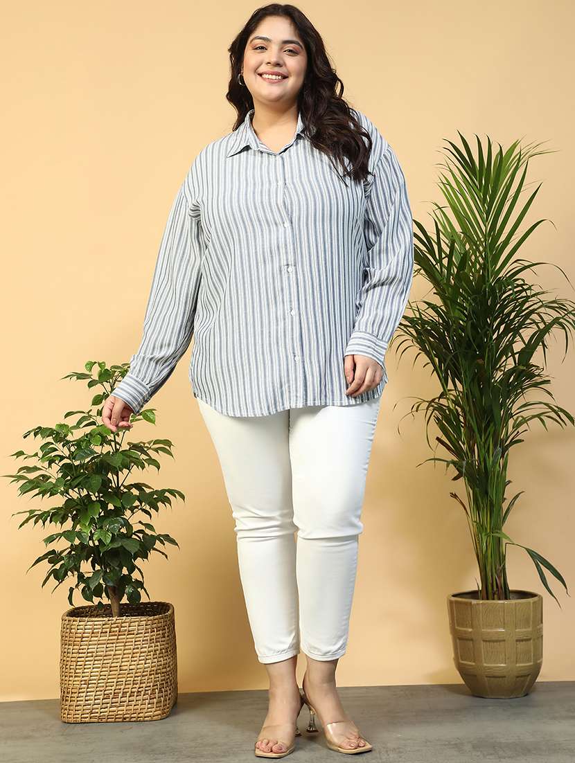 women plus size striped printed long sleeve shirt - 21940244 - Standard Image - 6