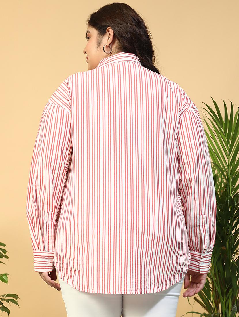women plus size collared striped long sleeve shirt - 21940245 - Standard Image - 4