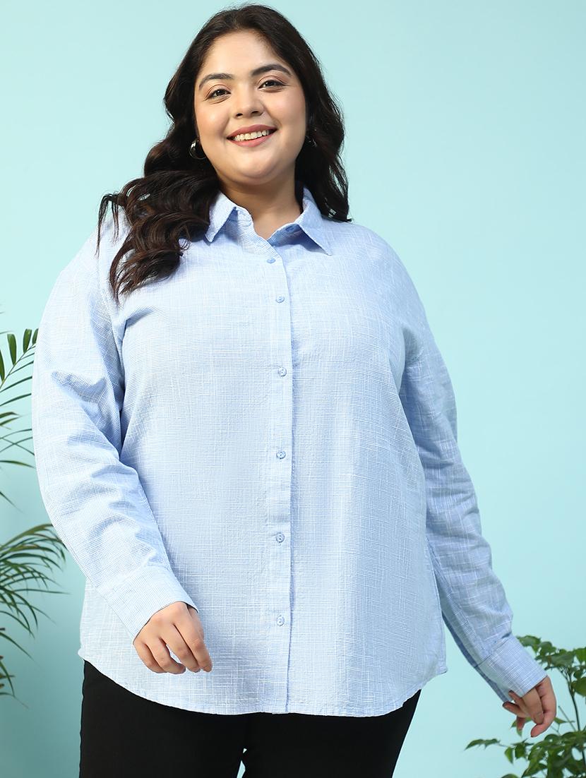 women plus size collared checkered long sleeve shirt - 21940246 - Standard Image - 1