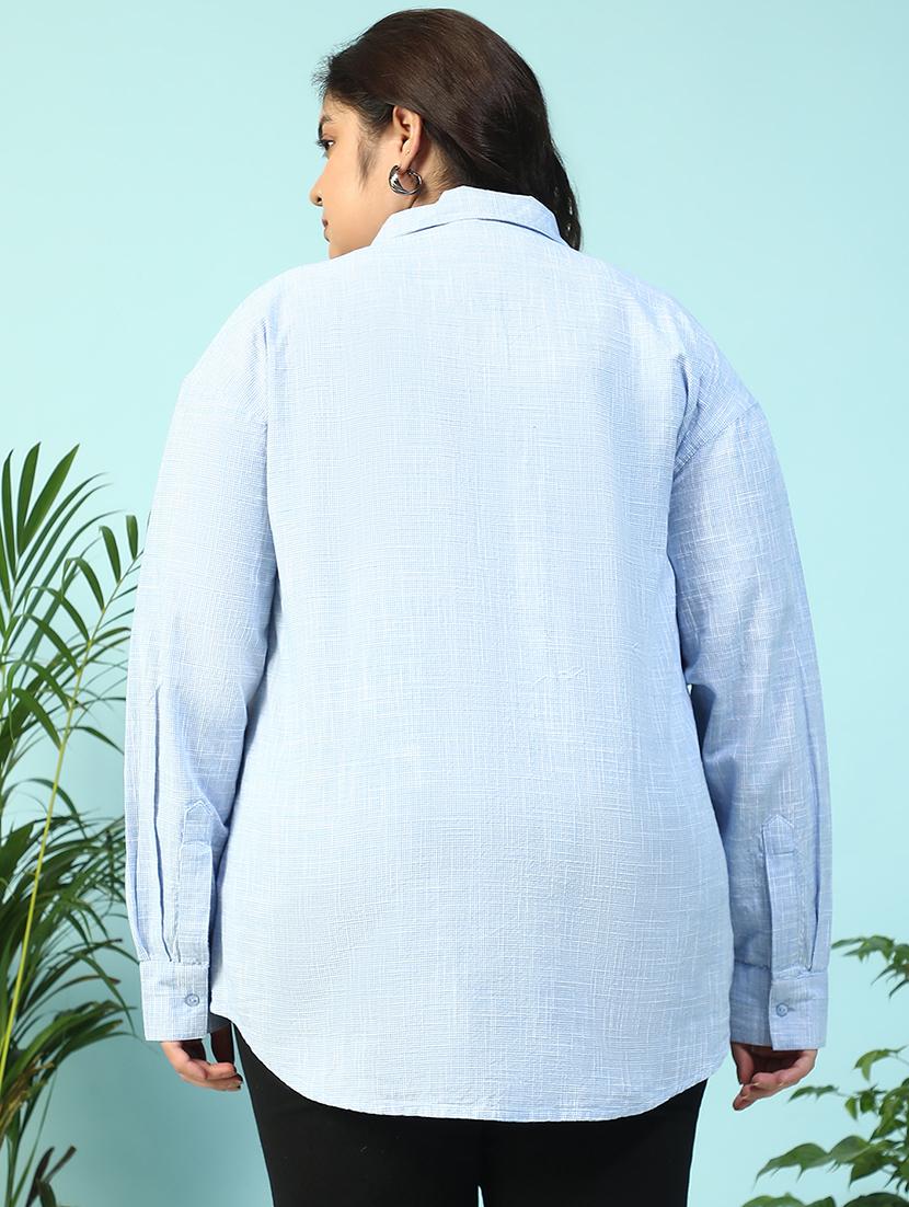 women plus size collared checkered long sleeve shirt - 21940246 - Standard Image - 4